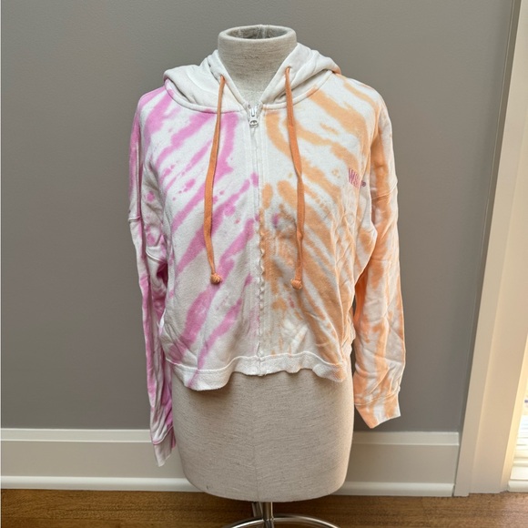 WSLY Tops - WSLY Pink and Orange Tie-Dye cropped Hoodie with zipper